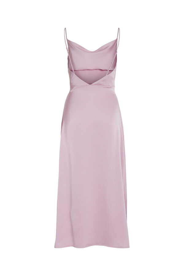 Cortefiel Long satin dress with draped neckline Lilac