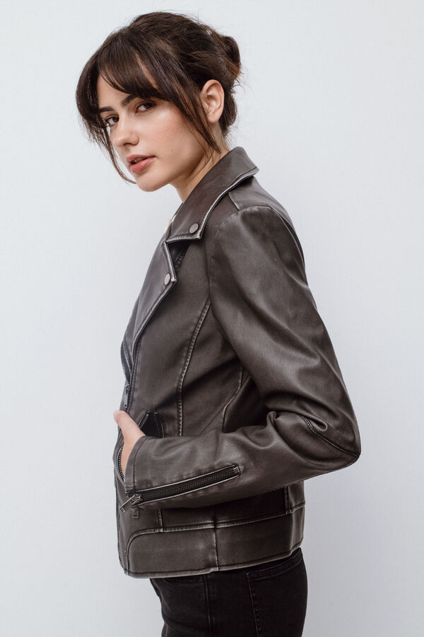 Cortefiel Faux leather jacket Black