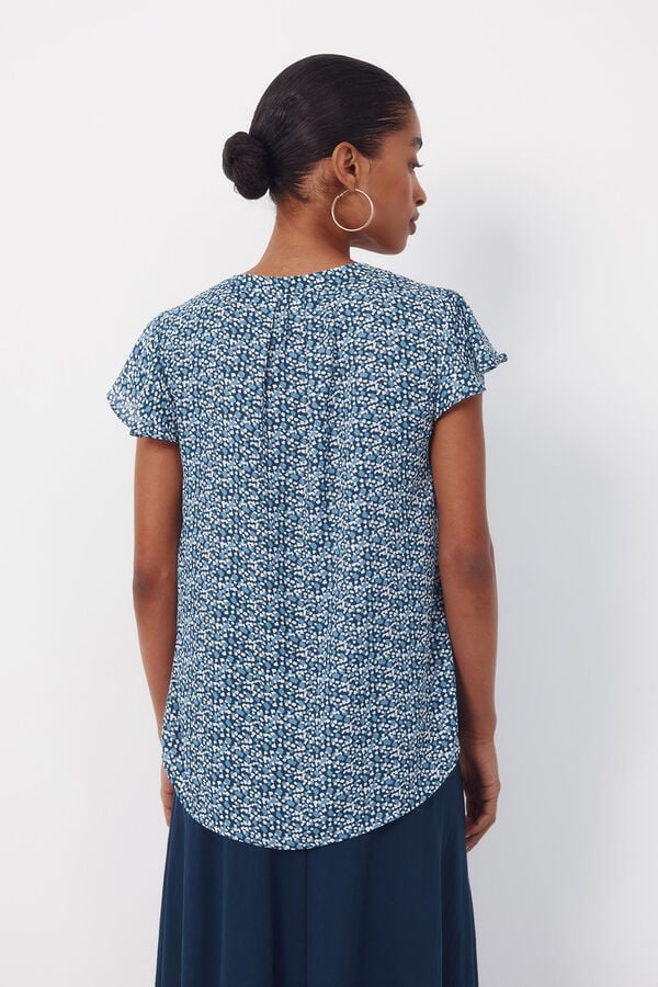 Cortefiel Fluid flutter sleeve blouse Printed blue