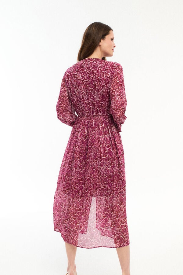 Vila Vestido midi estampado com lurex Subiu