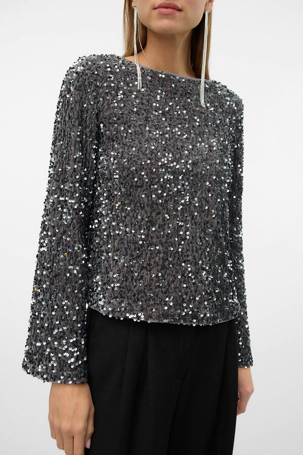 Vero Moda Camiseta manga comprida com lantejoulas Cinzento