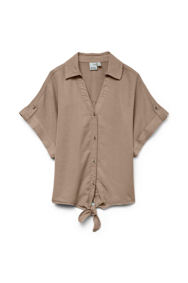 Vero Moda Camisa em tencel com n&oacute; frontal Castanho