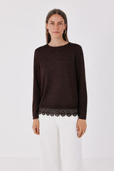 Cortefiel Guipure hem T-shirt Dark brown