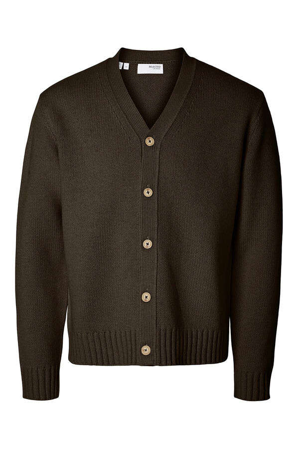 Selected Casaco de malha de l&atilde; com gola em V Castanho