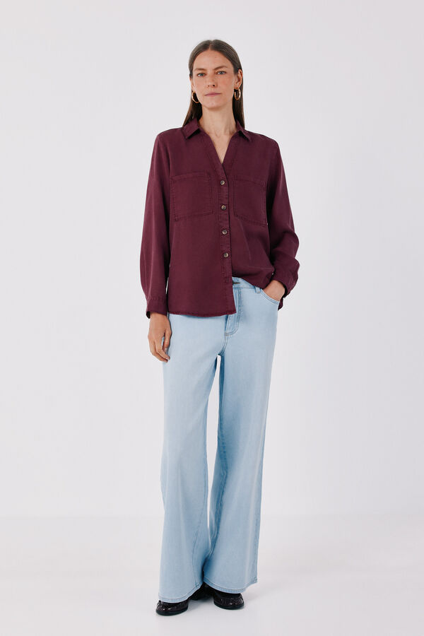 Cortefiel Tencel denim shirt Maroon