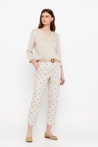 Cortefiel Belted piqué trousers Printed beige