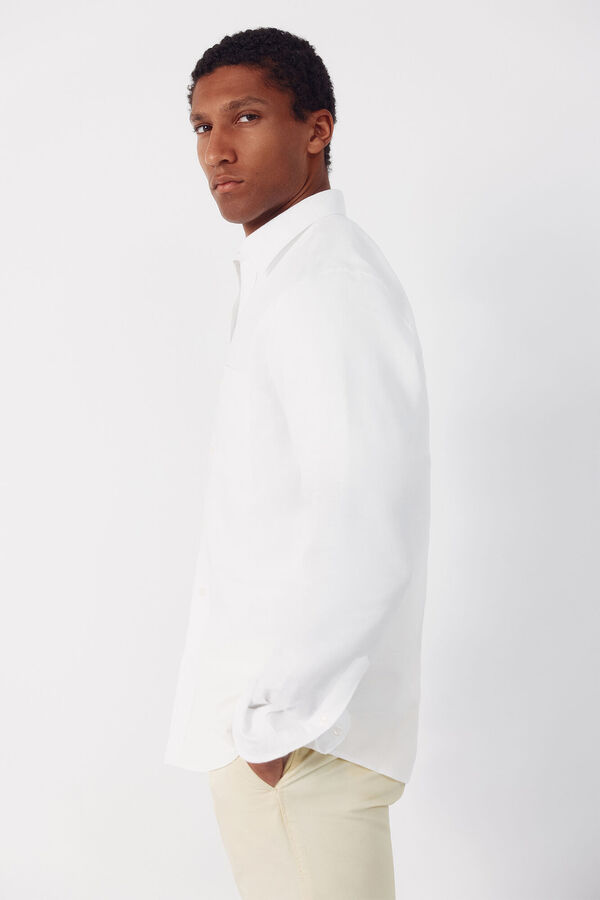 Cortefiel Plain linen cotton shirt White