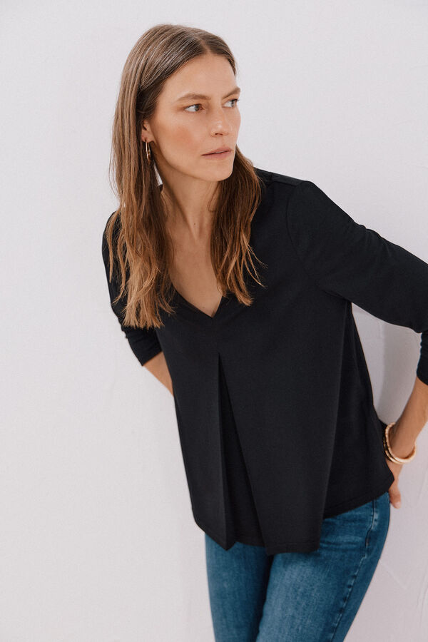 Cortefiel Top fluido pliegue Negro