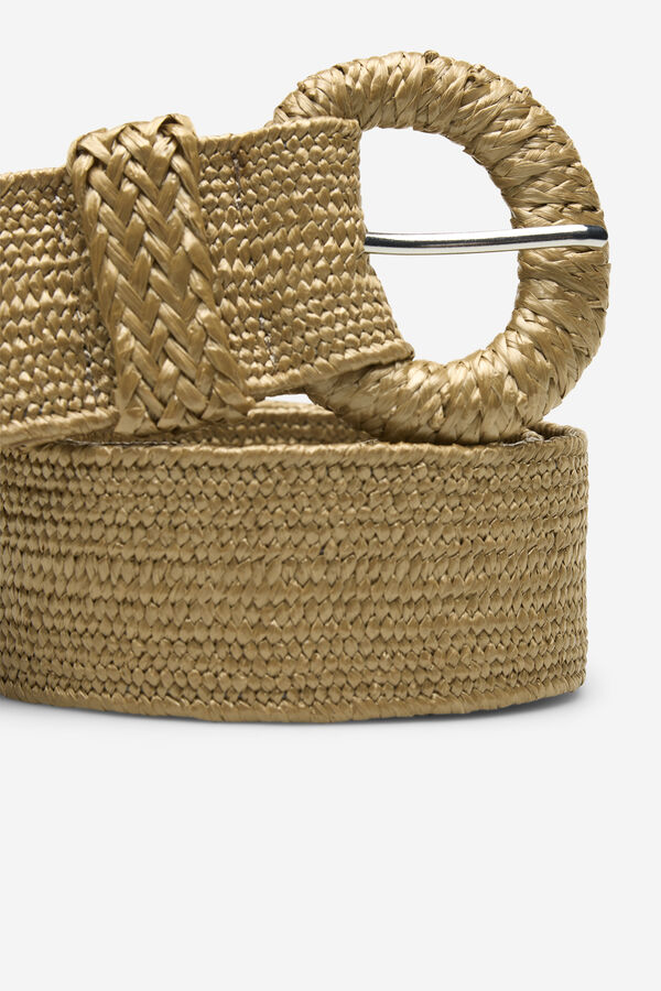 Cortefiel Elastic raffia belt Beige