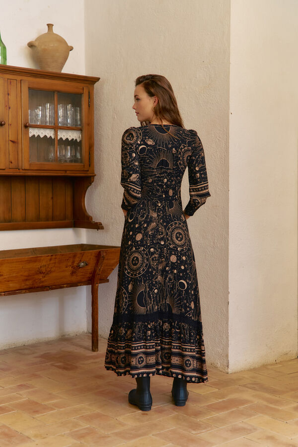 Jaase Vestido longo Sabrina com estampado Astrid Preto