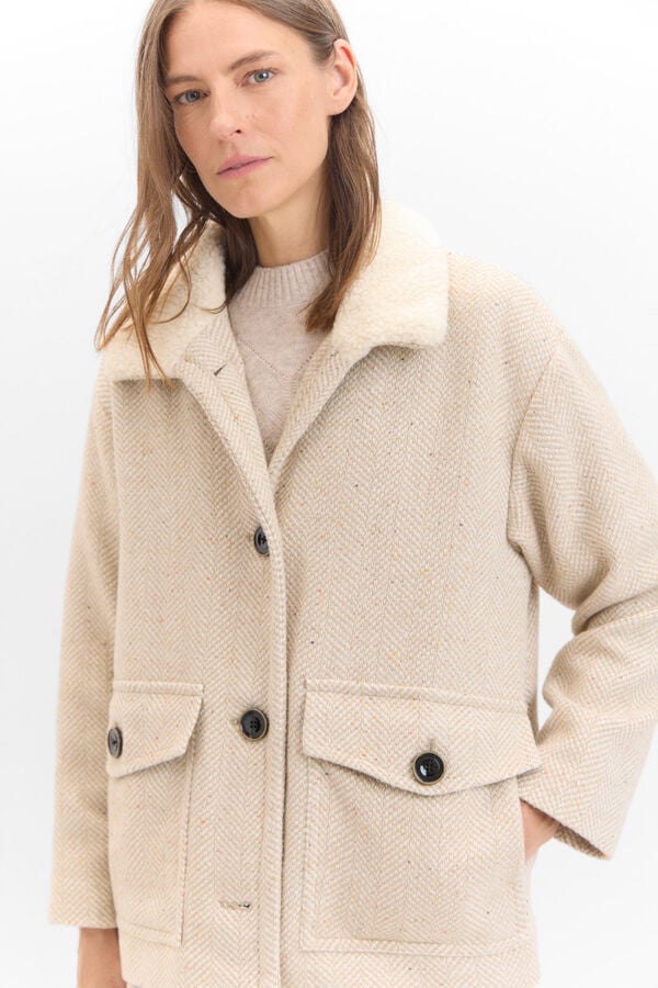 Cortefiel Faux fur jacket with collar Multicolour