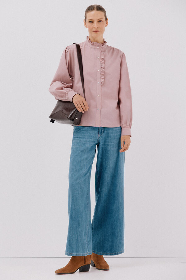 Cortefiel striped blouse with ruffled neck Pink