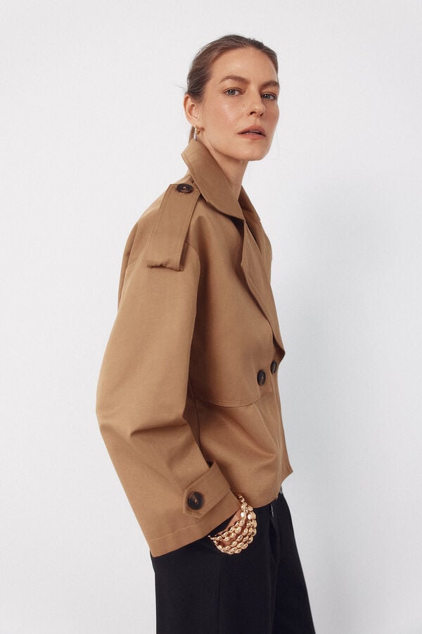 Cortefiel Short trench coat Beige