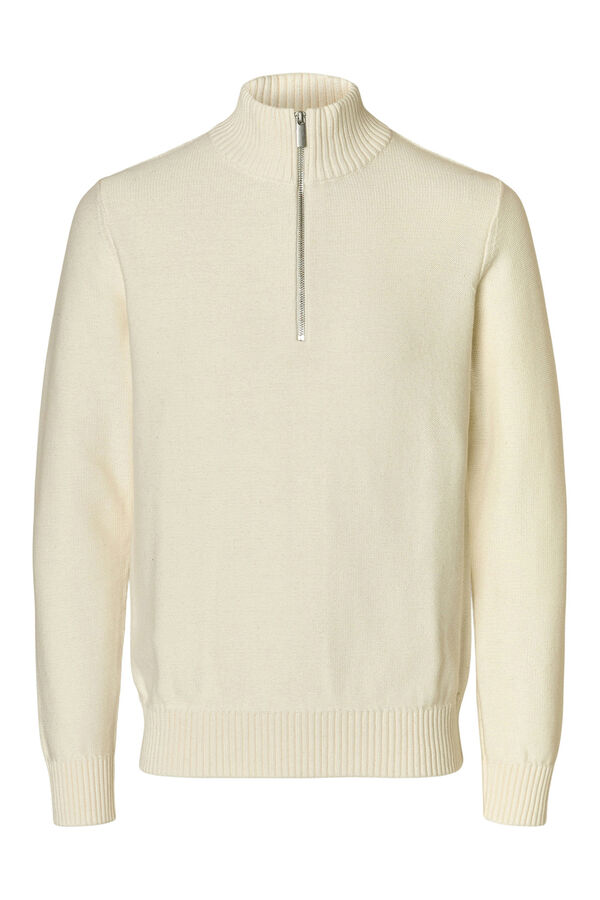 Selected Camisola estruturada 100% algodão orgânico com meia fecho-éclair . Branco