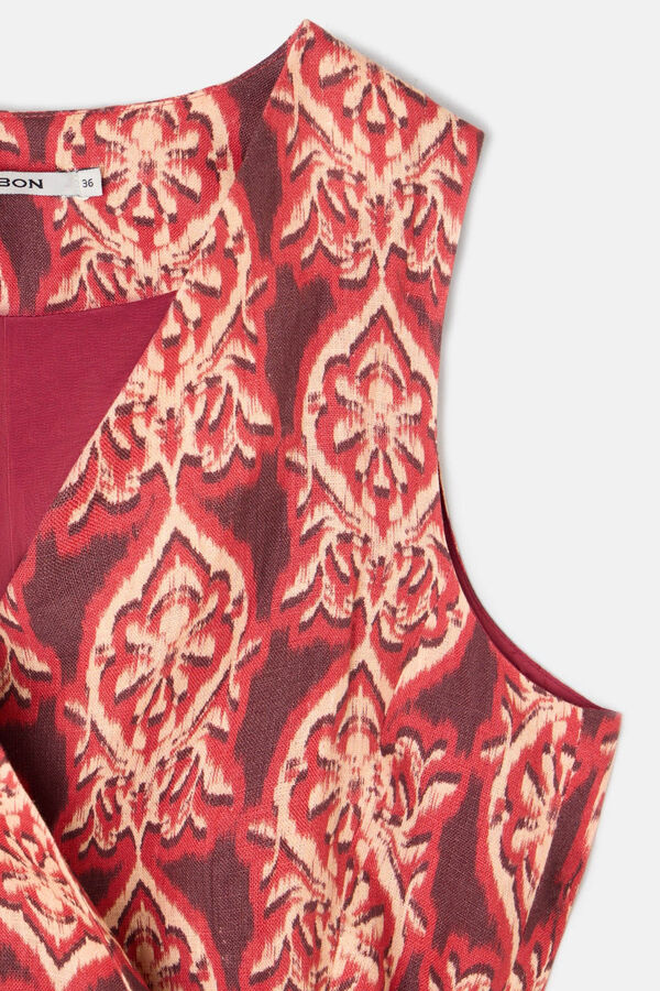 Silbon Chaleco lino lazada estampado Rojo