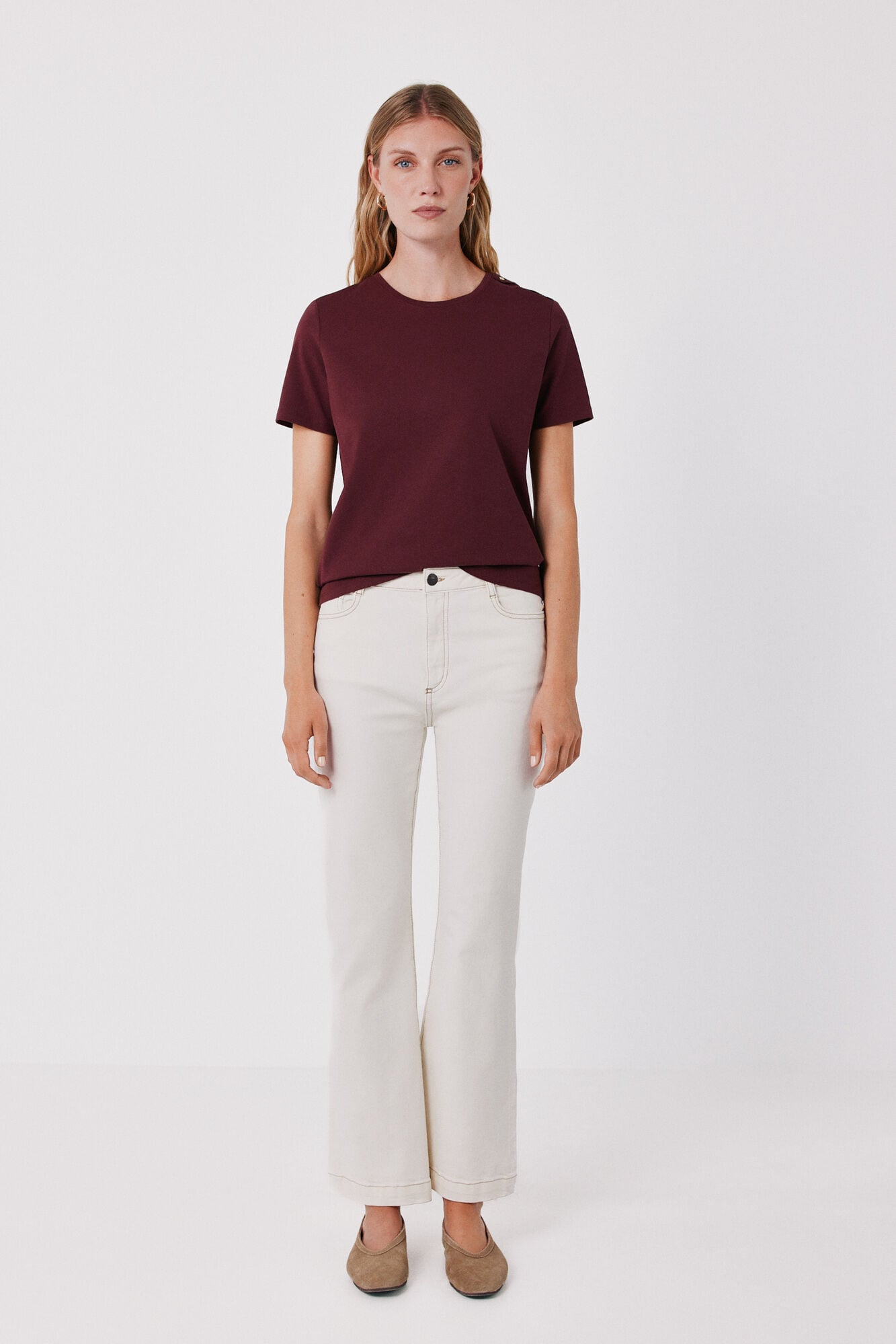 Cortefiel Gold button basic T-shirt