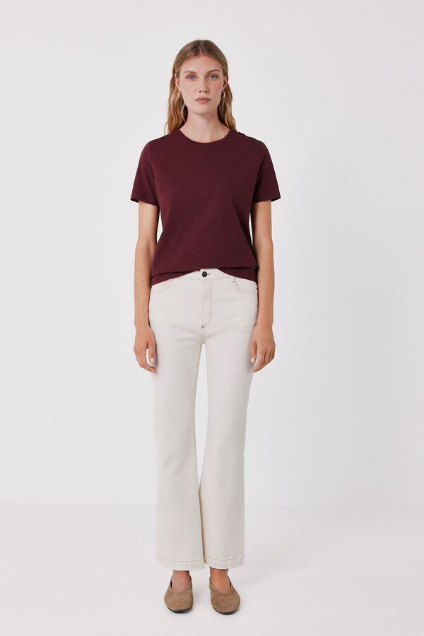 Cortefiel Gold button basic T-shirt Maroon