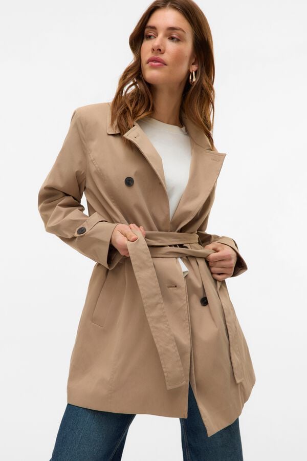 Vero Moda Gabardina cl&aacute;ssica midi Castanho