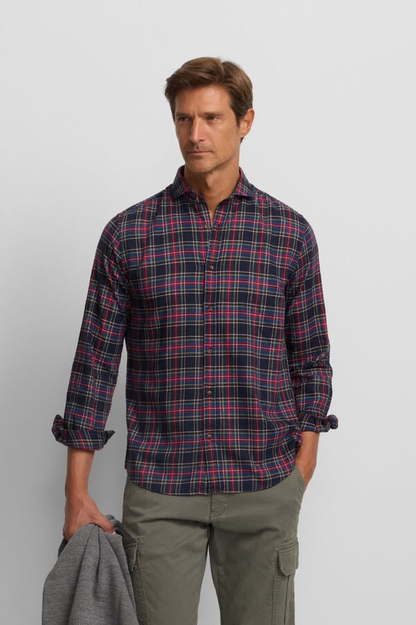 Silbon Camisa esportiva xadrez tartan bicolor Granada