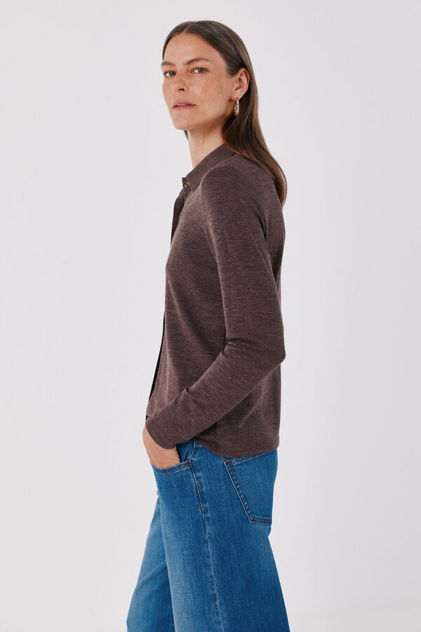 Cortefiel Stretch shirt with buttons Dark brown