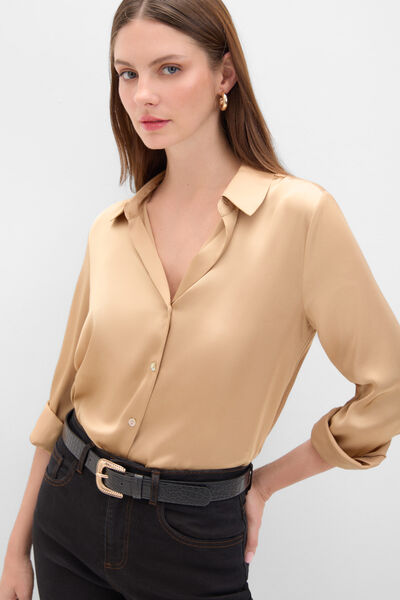 Cortefiel Satin-finish shirt Gold