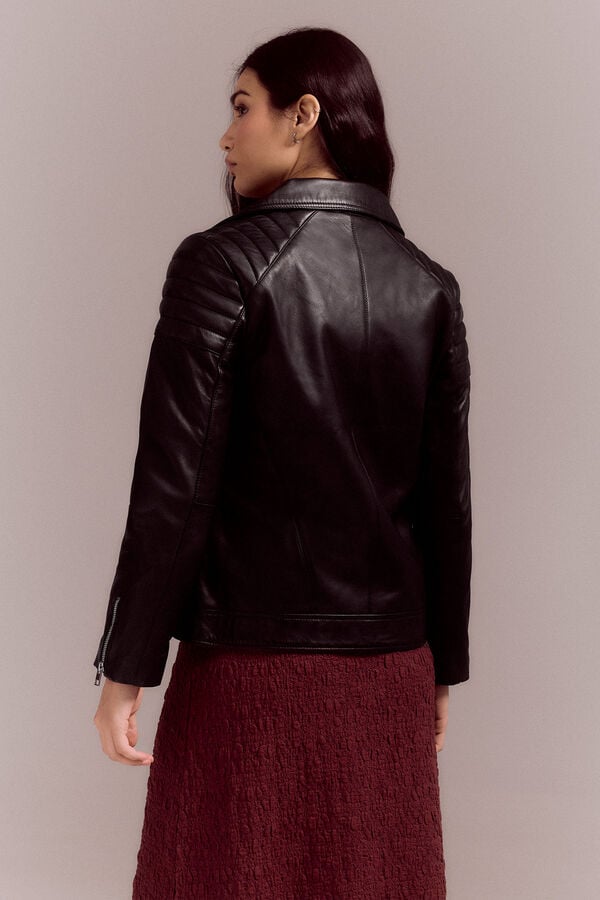 Cortefiel Nappa biker jacket with padded shoulders Black