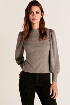 Cortefiel Ribbed mock turtleneck t-shirt Dark gray
