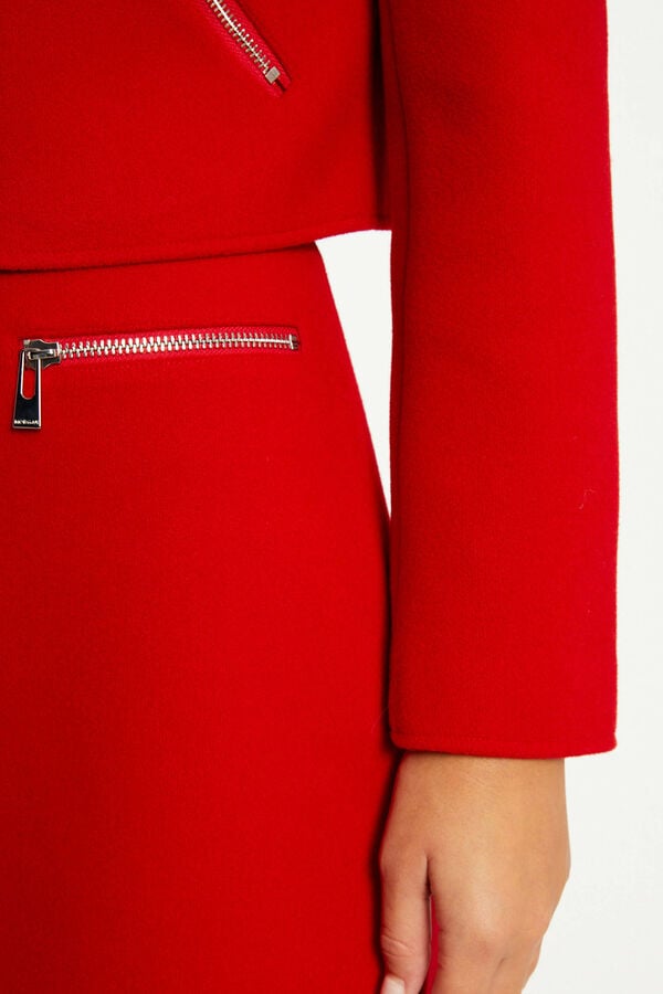 Cortefiel Straight skirt with zip Red
