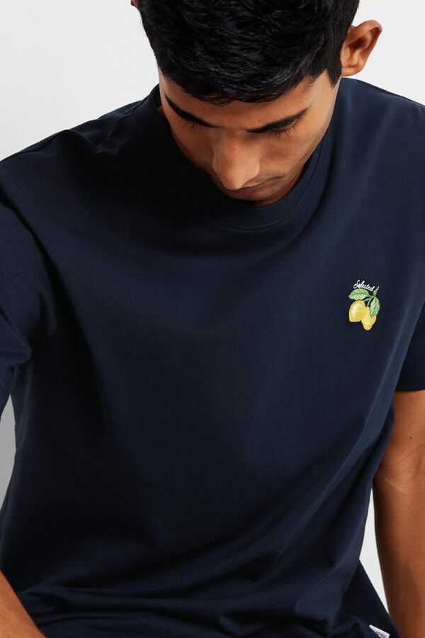 Cortefiel Camiseta de manga corta con detalle bordado 100% algodón orgánico Gris claro