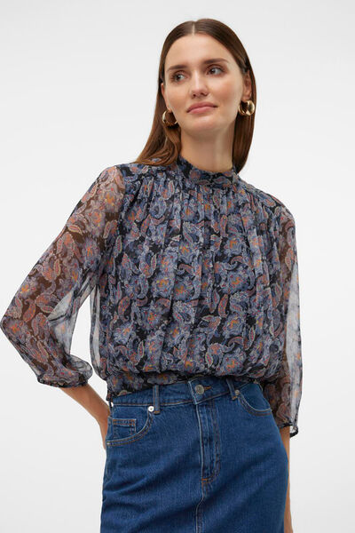 Cortefiel Perkins neck blouse fitted at the hem Black