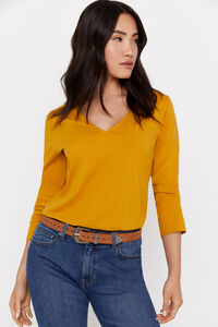 Cortefiel Combined V-neck T-shirt with shirt tails Yellow
