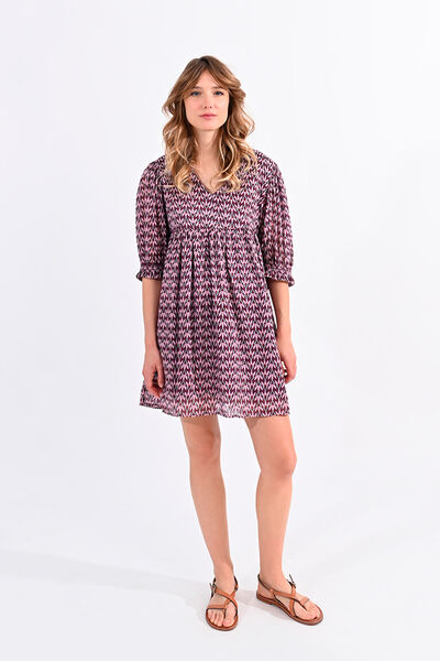 Cortefiel Short printed dress with mid-length sleeves Multicolour
