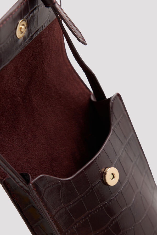 Cortefiel Crocodile effect flap phone holder Dark brown