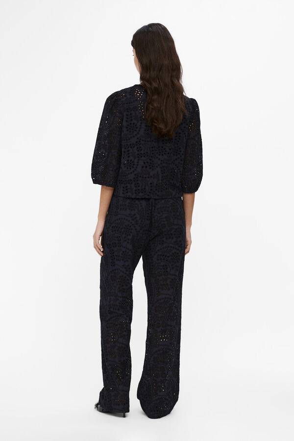 Cortefiel Perforated embroidery trousers Black
