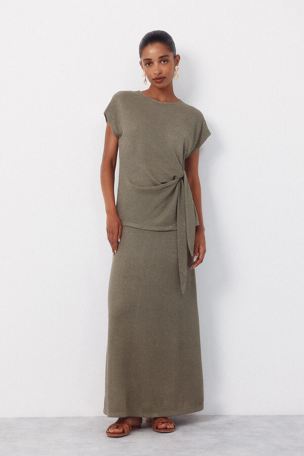 Cortefiel Jersey-knit skirt Kaki