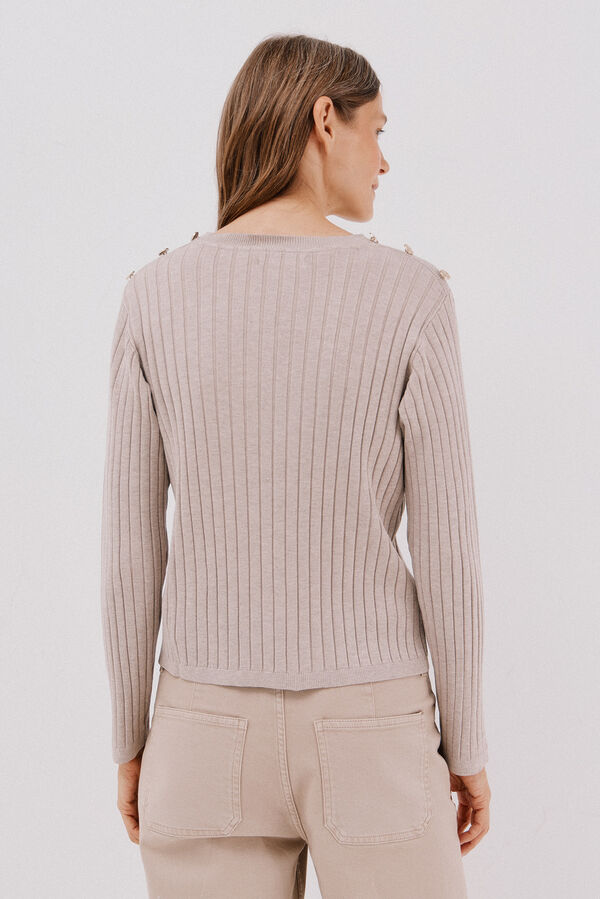 Cortefiel Ribbed jumper with buttons Beige