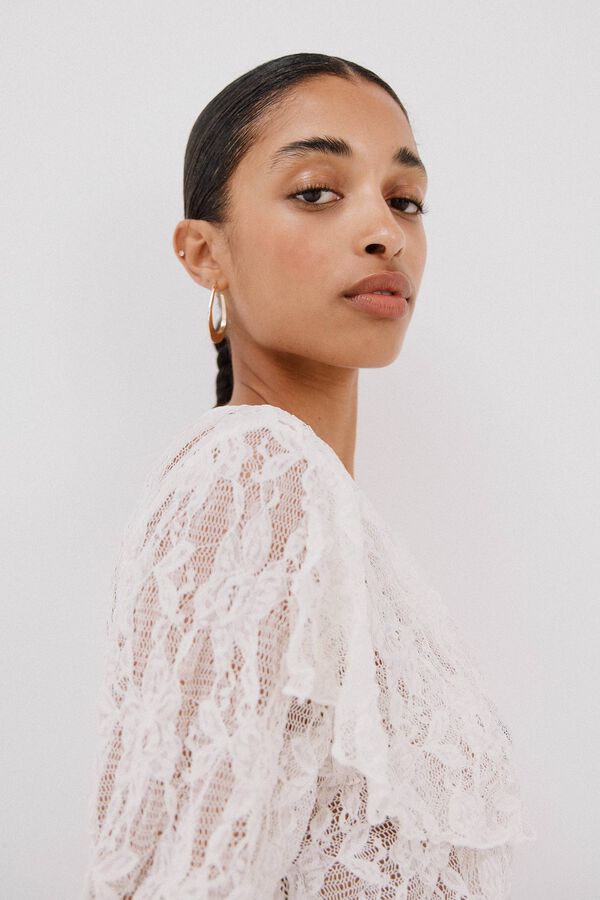 Cortefiel Flounced lace top White