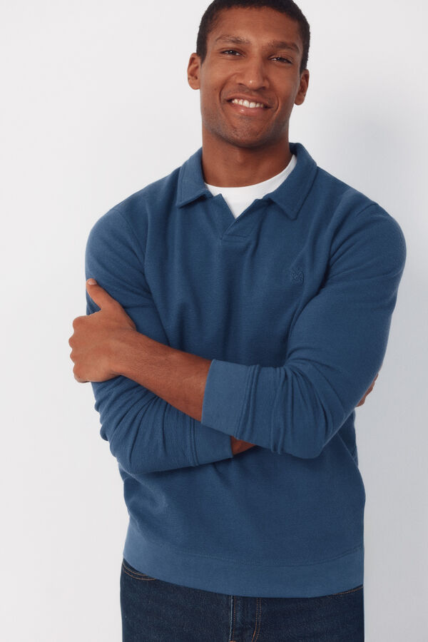 Cortefiel Long sleeve link structure polo shirt Blue