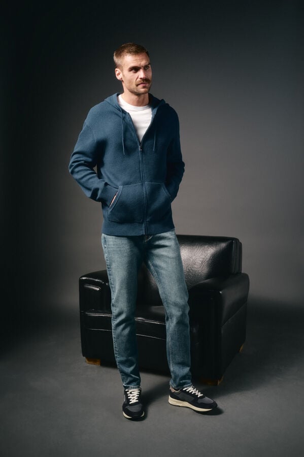 OOTO Cárdigan cremallera y capucha Azul oscuro