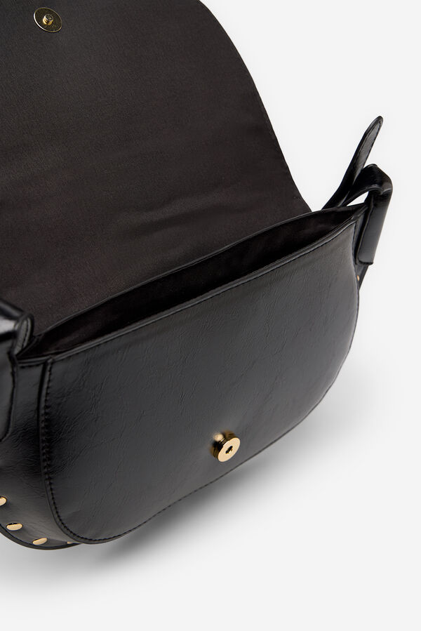 Cortefiel Crossbody bag with flap and tachahs Black