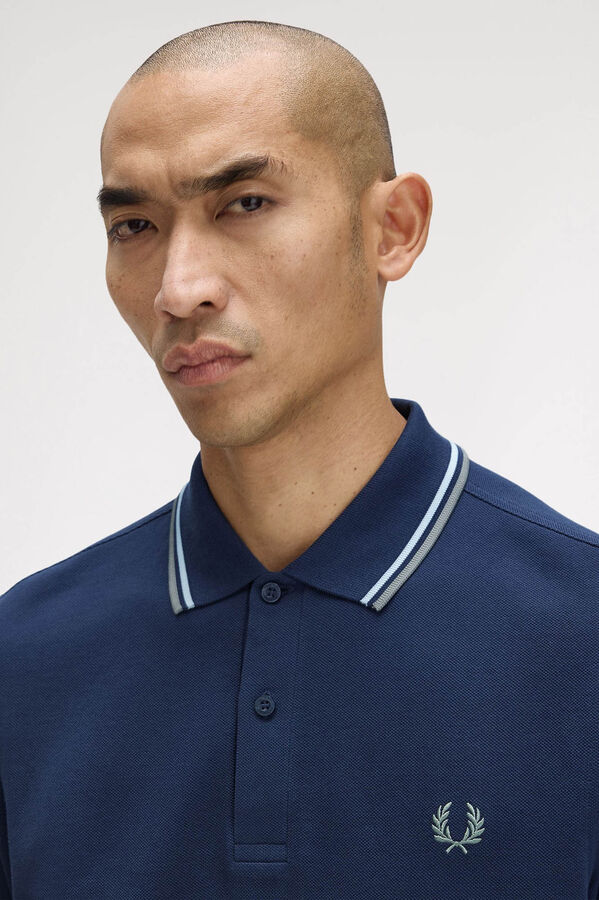 Fred Perry Polo piqué de manga comprida masculina Azul