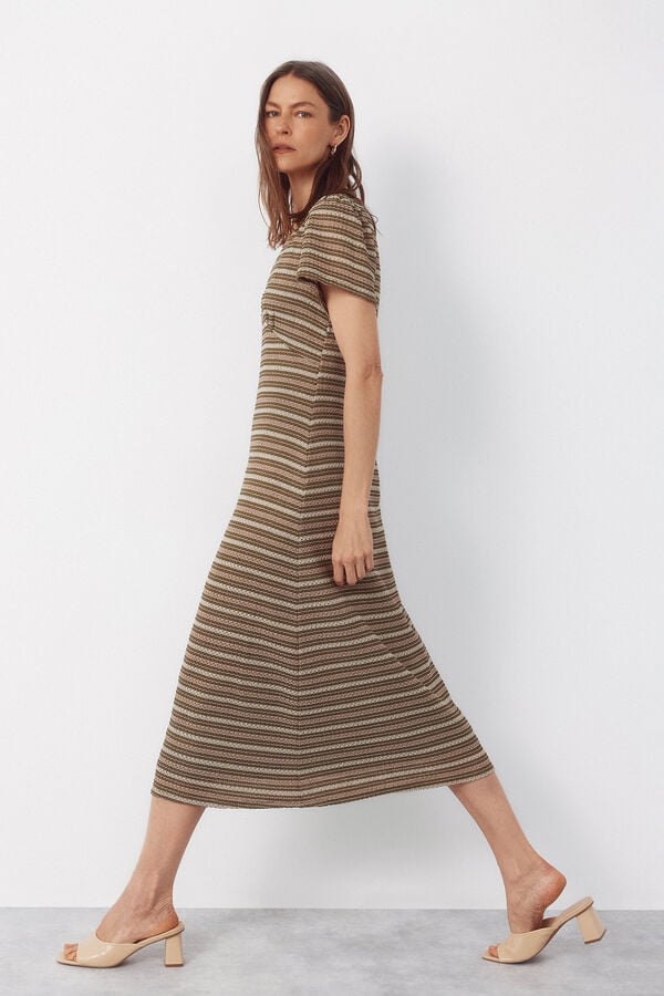 Cortefiel Striped structured dress Kaki