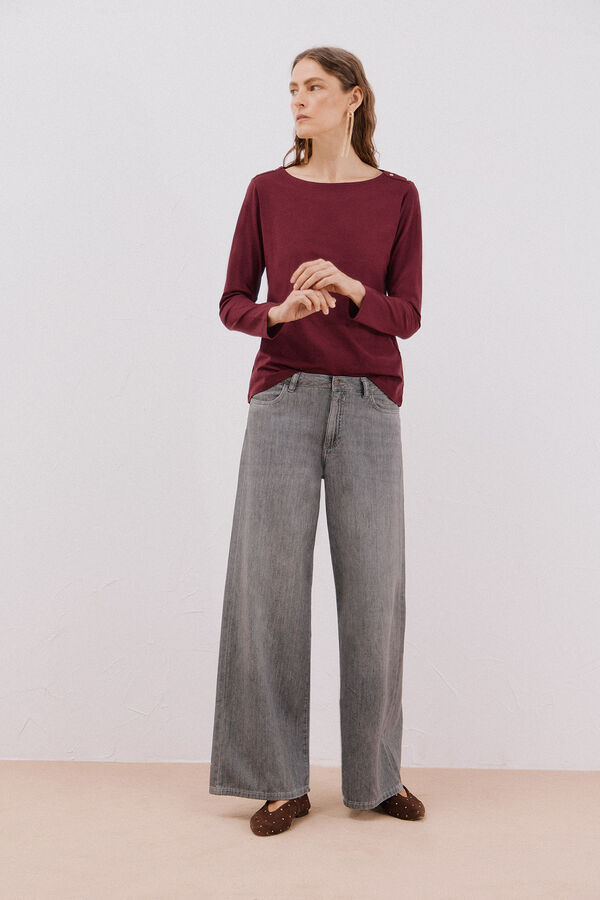 Cortefiel Boat neck T-shirt with buttons Maroon