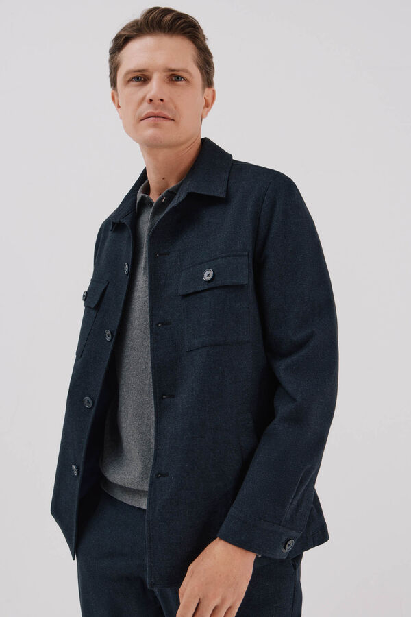 Cortefiel Micro-check cotton overshirt Navy