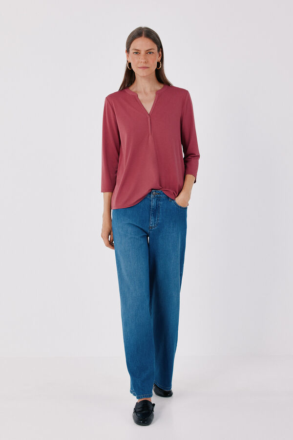 Cortefiel Henley T-shirt Pink