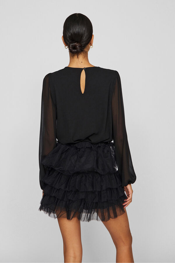 Vila Blusa de chiffon com pedraria no gola Preto