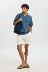 Selected Open-neck knit polo shirt Blue