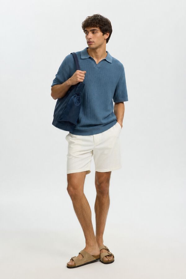 Selected Open-neck knit polo shirt Blue