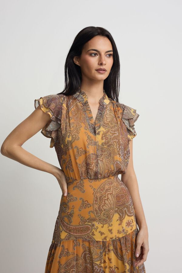 Silbon Vestido midi evas&eacute; estampado Laranja