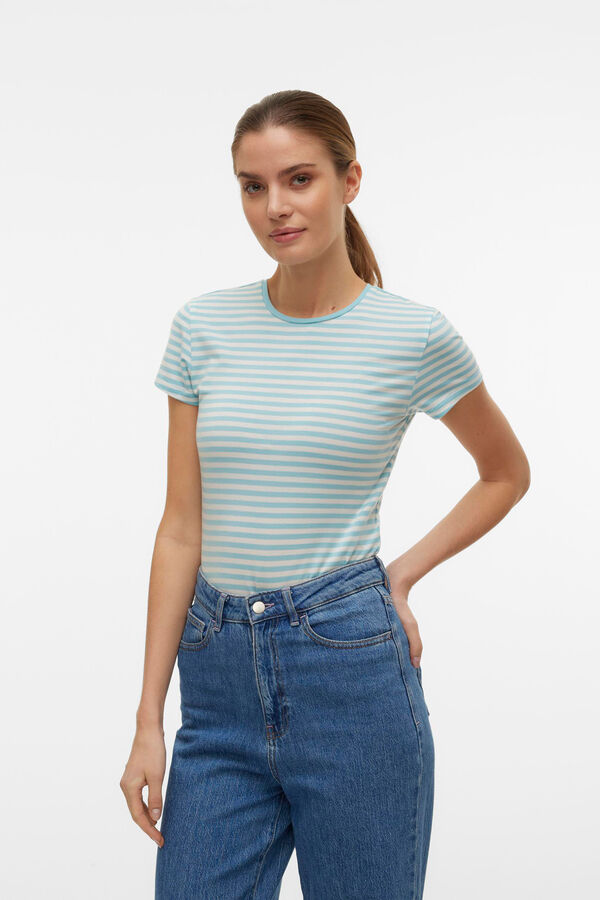 Cortefiel Short-sleeved striped t-shirt Blue